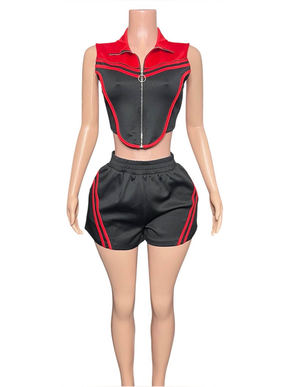 Trendy Fashion Cropped Zip-Up & Shorts Set